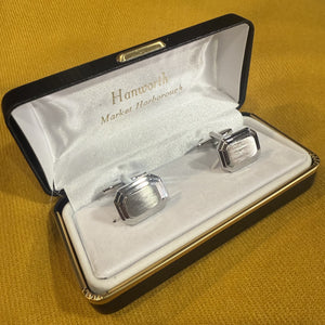 Art Deco Brushed Rhodium Cushion Cufflinks
