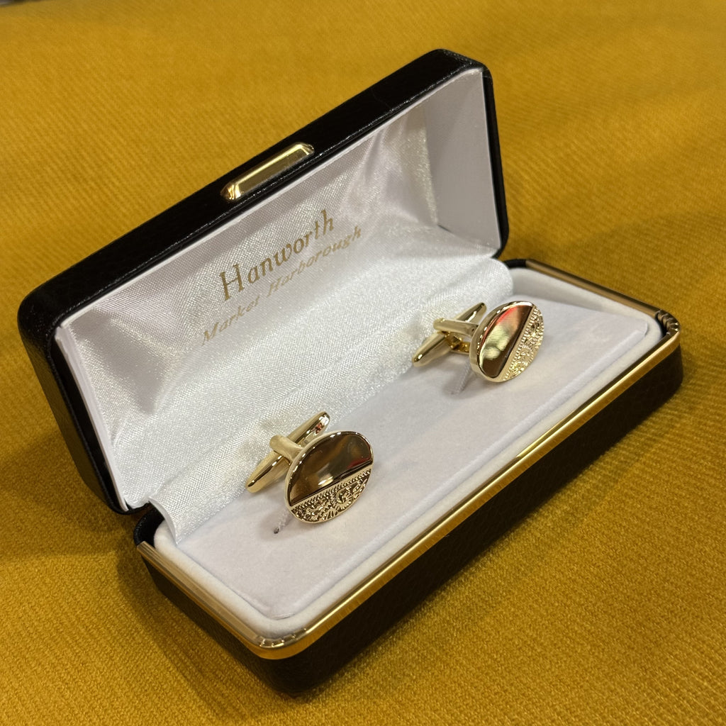 Oval Gold Plated Engraved Cufflinks