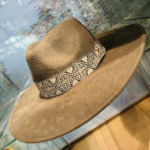 Wool Khaki Wide Brim Fedora with Fancy Band