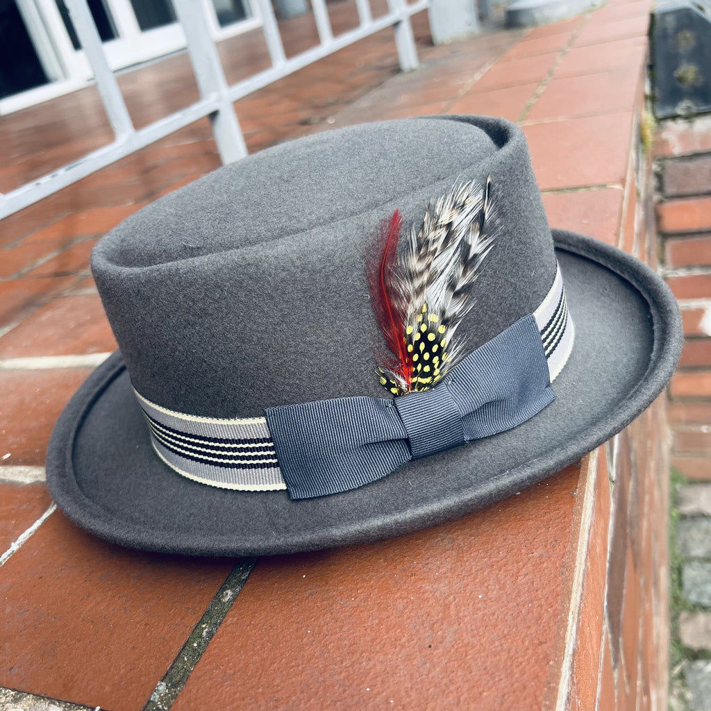 Unique Grey Porkpie Hat Striped Hat Band