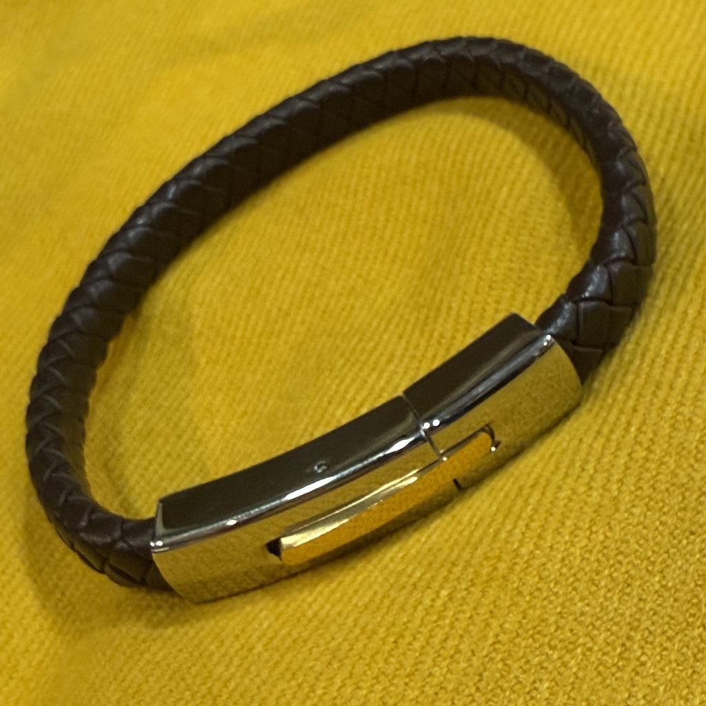 Plaited Leather Bracelet With IPG Detail