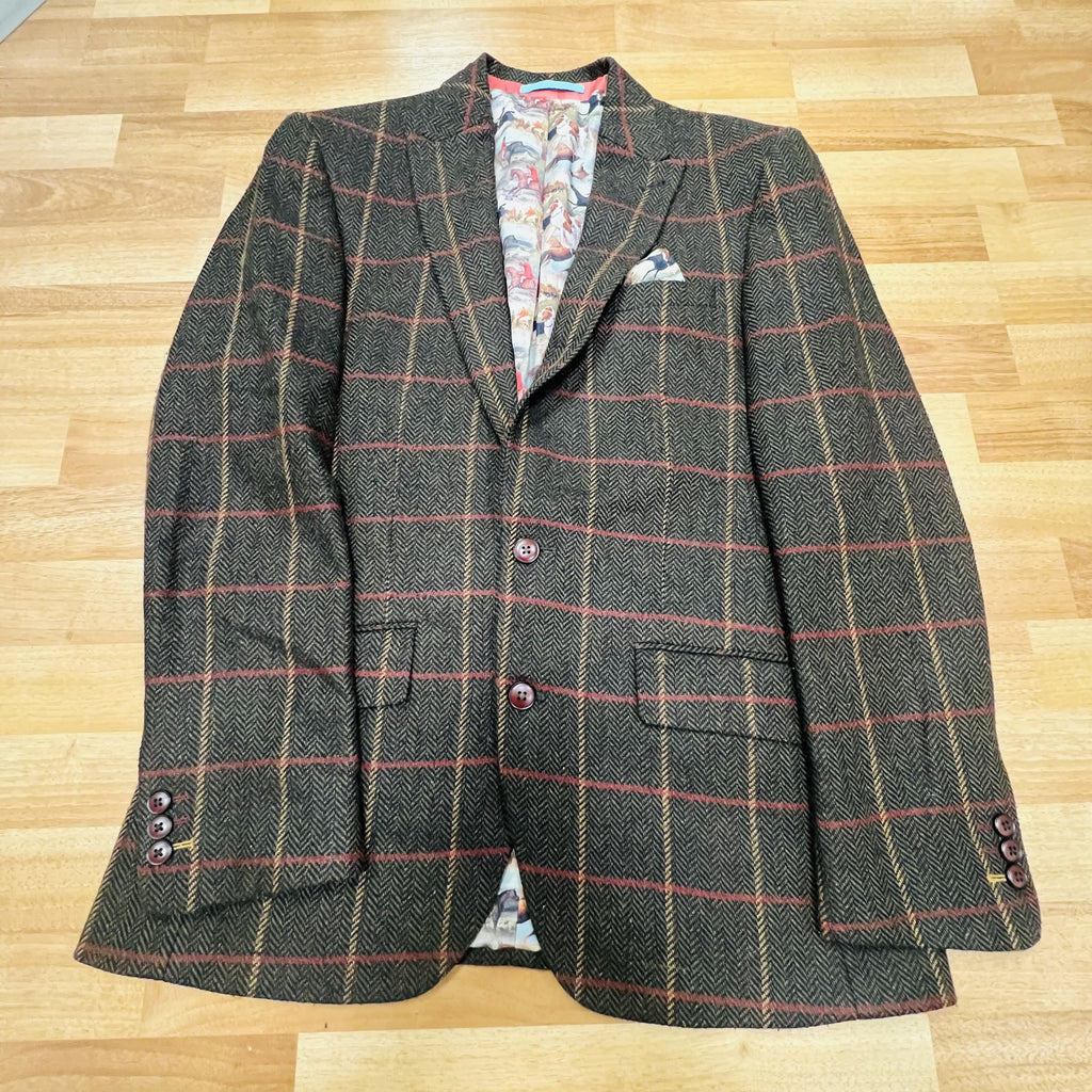 Brown Herringbone Windowpane Check Jacket (40R)