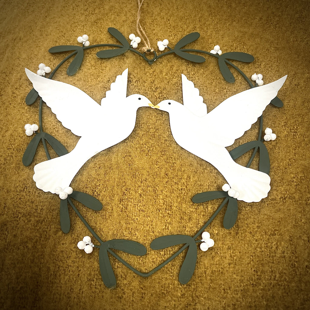 Metal Mistletoe Peace Doves Heart Hanger