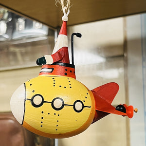 Metal Yellow Submarine Santa Christmas Decoration