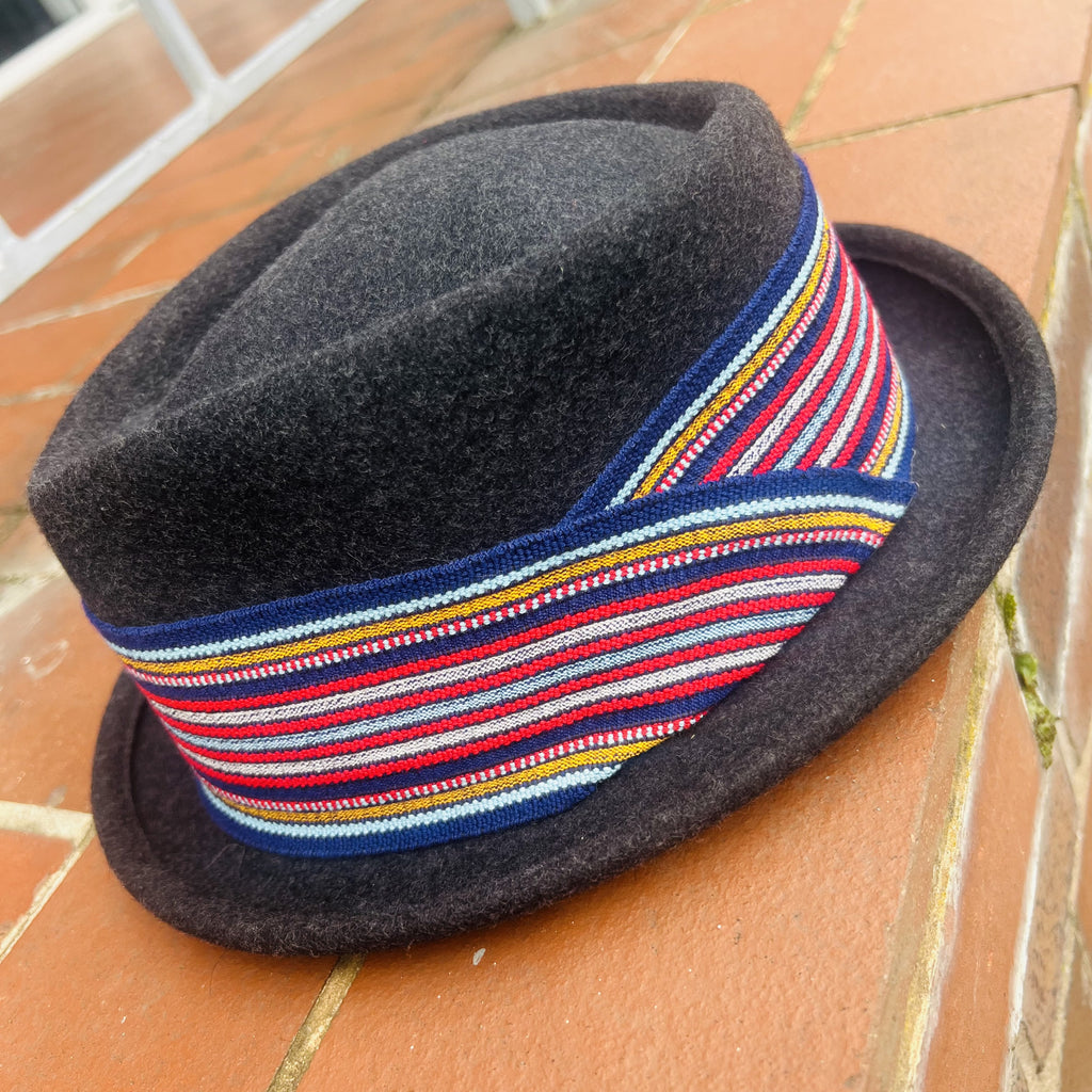 Unique Grey D. Top Porkpie Hat Stripe Band