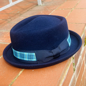 Unique Navy Tartan Brim D. Porkpie Hat