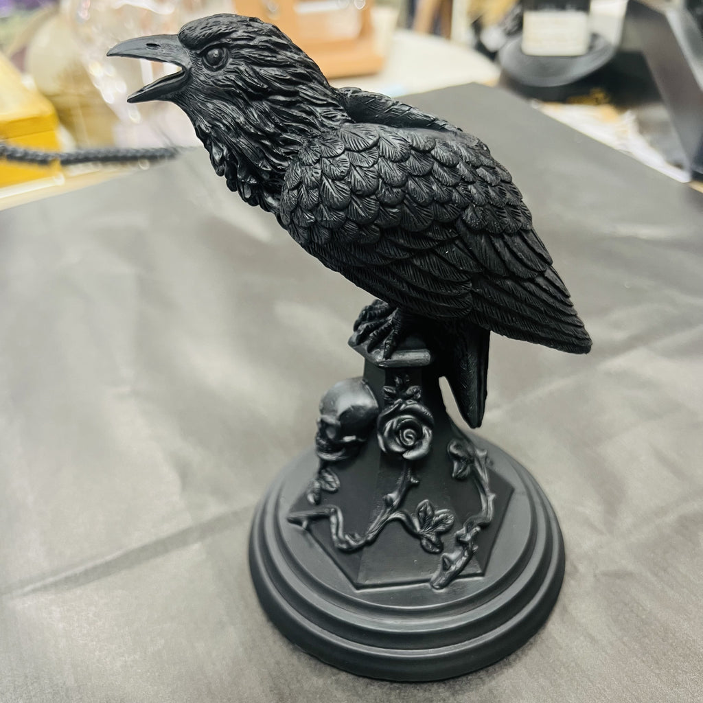 Poe’s Raven Candlestick With Skull & Roses