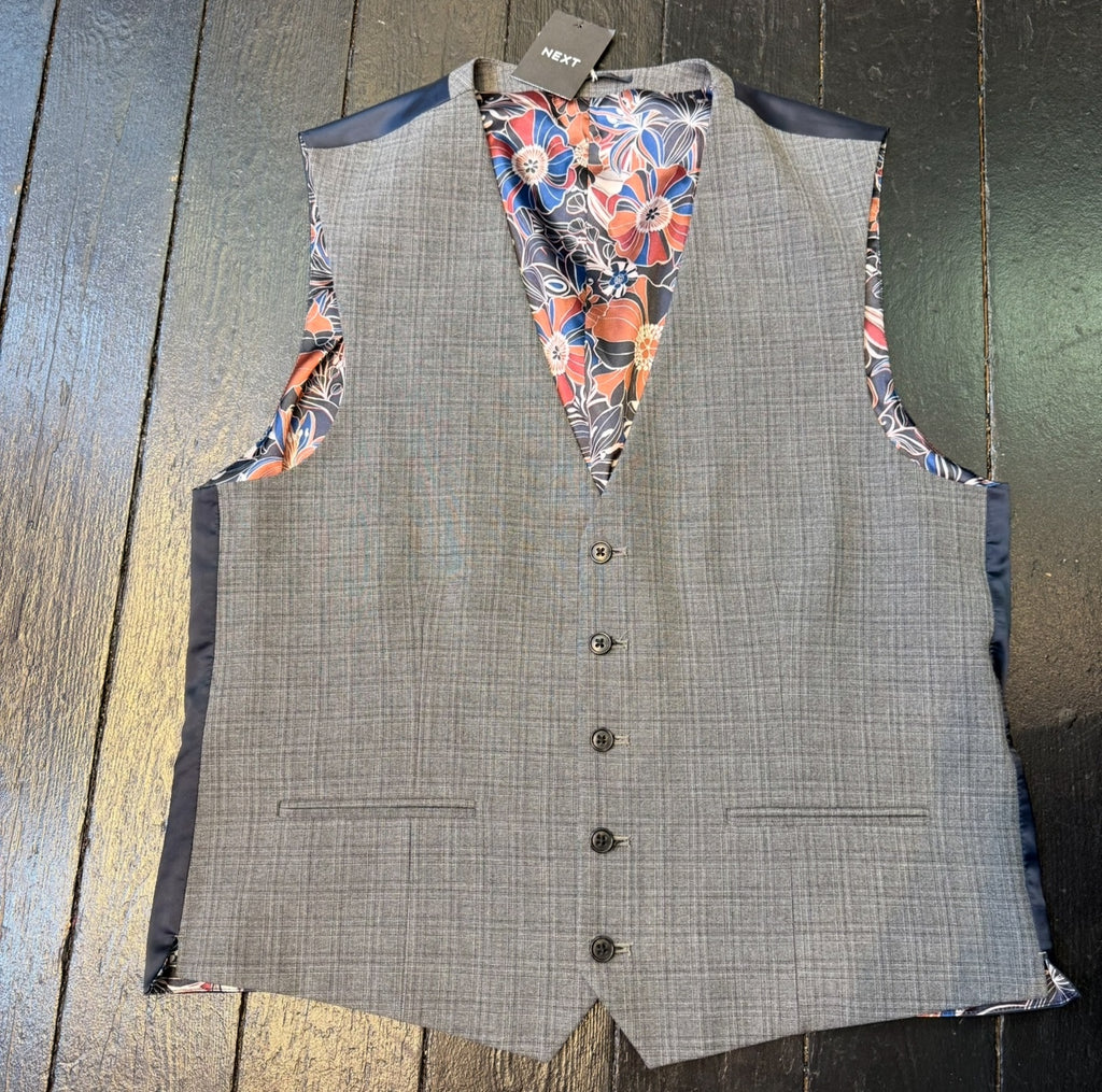 Grey Fine Check Waistcoat by Next 44R
