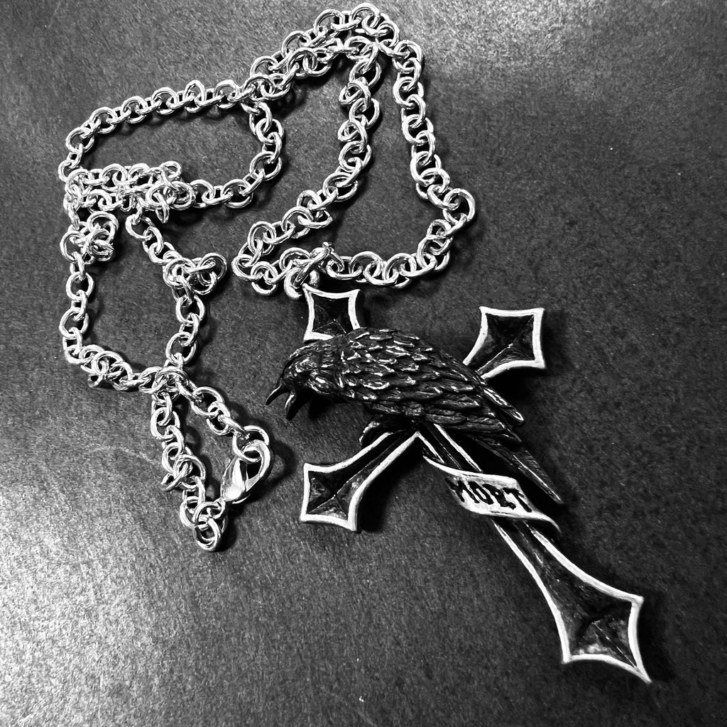 Pewter Raven Cross on Chain