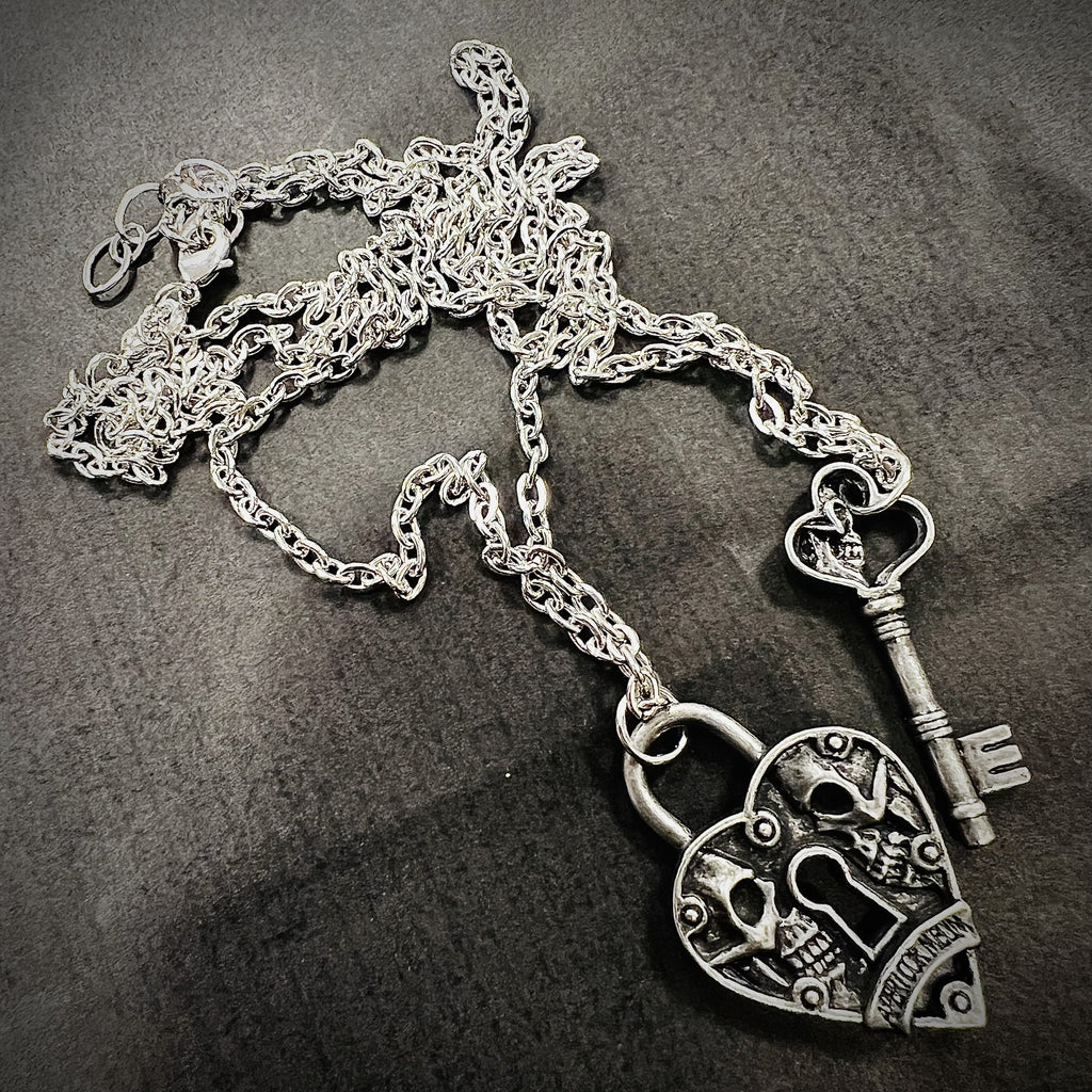 Pewter Eternity Heart Lock & Key Double Necklace