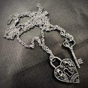 Pewter Eternity Heart Lock & Key Double Necklace