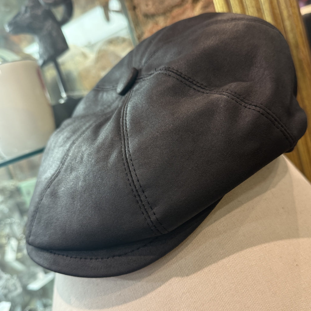 Louis Black Leatherette Baker Boy Cap