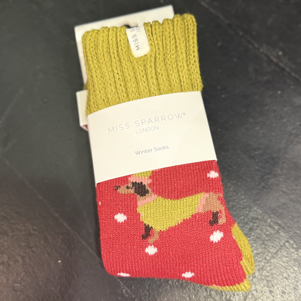Miss Sparrow Winter Socks - Festive Sausage Dogs