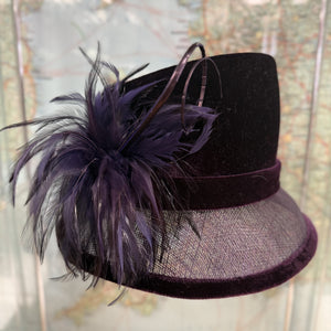 Lucinda  Purple Velvet Hat With Feathers