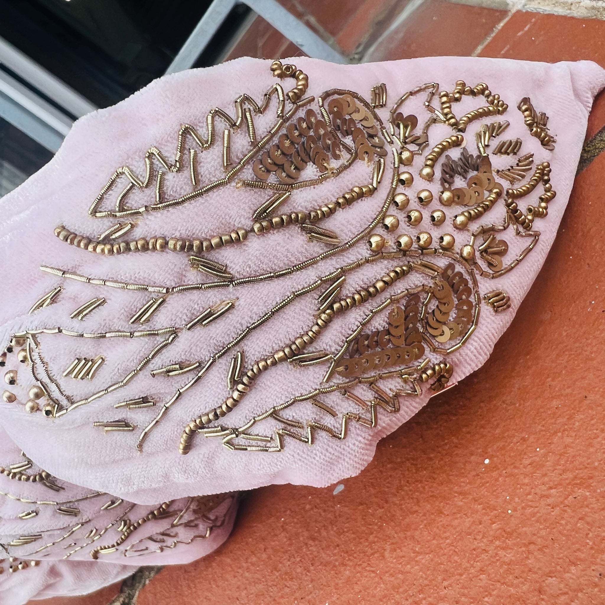 Gold Sequinned Velvet Headband - Petal Pink