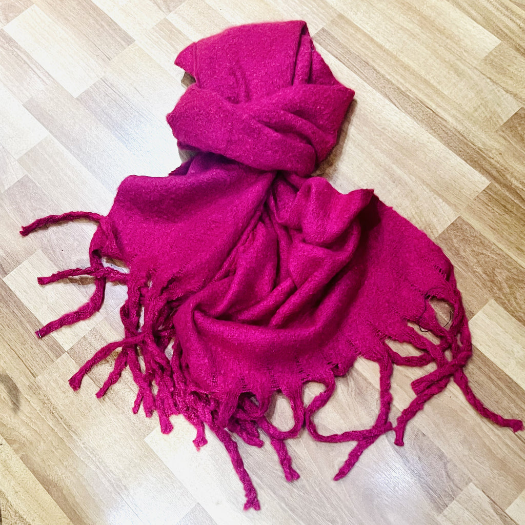 Cosy Long Fringed Cerise Scarf