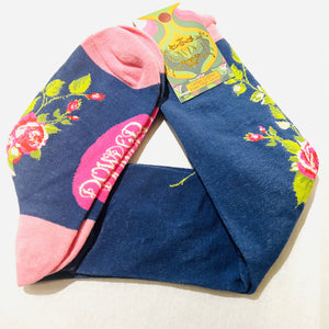 Knee High Socks - Blue Floral Vines