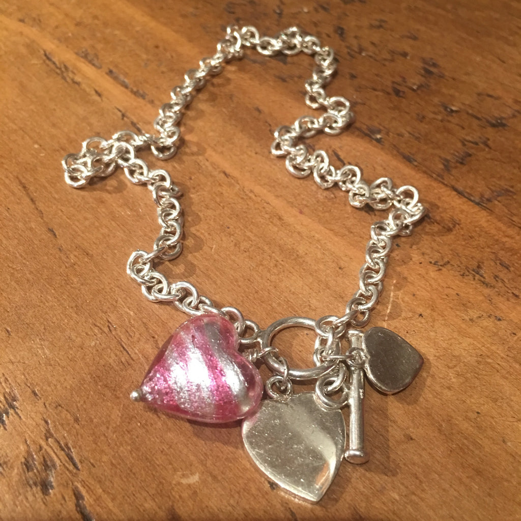 Martick Silver Necklace pink Murano heart