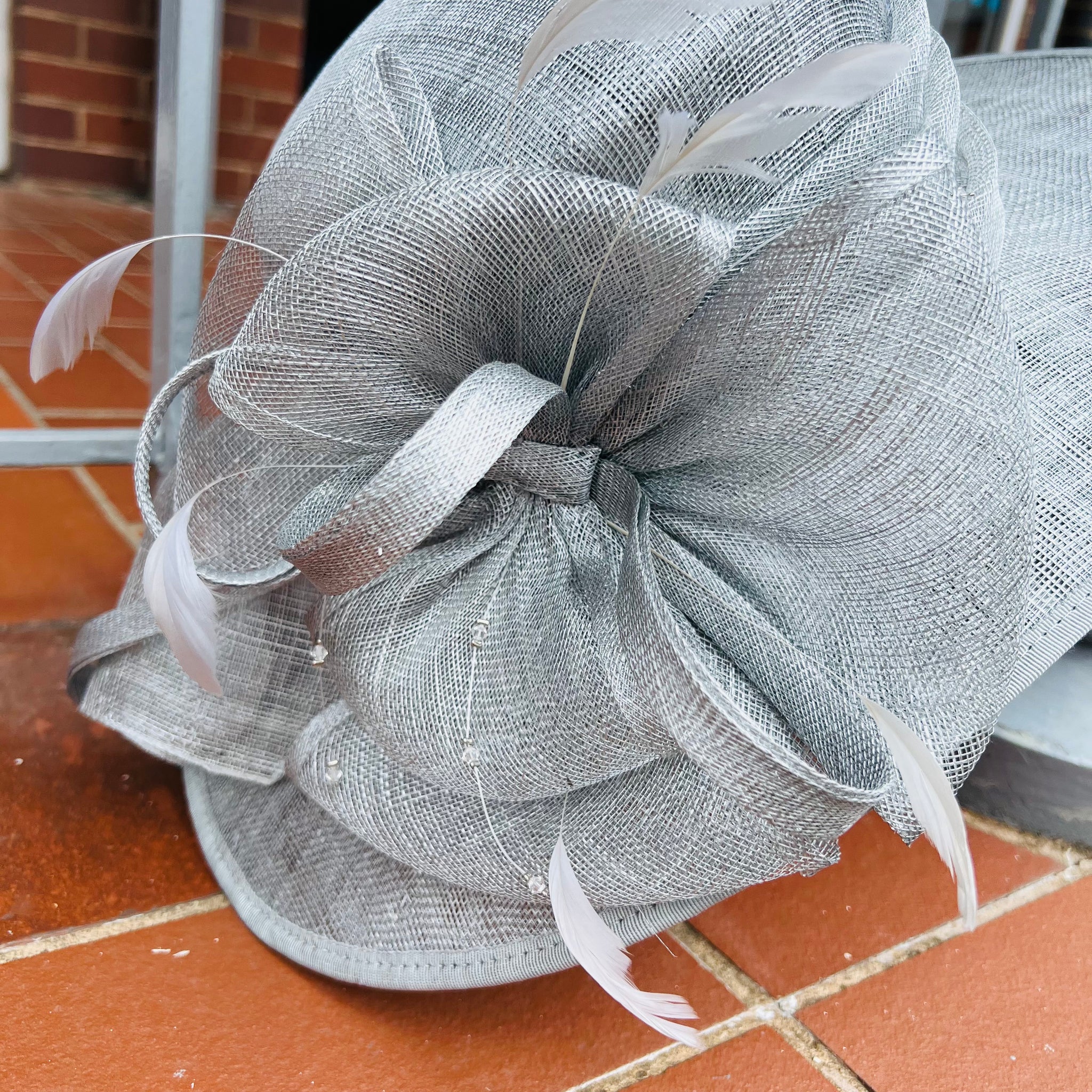 Steel Sinamay Large Brim Hat With Flower Bow