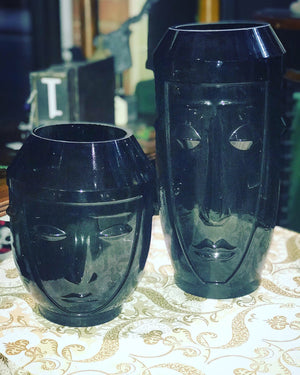 Black tall face vase