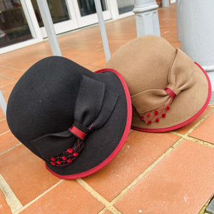 Wool Cloche Hat with Decorative Felt Bow