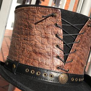 Leather wrapped top hat 