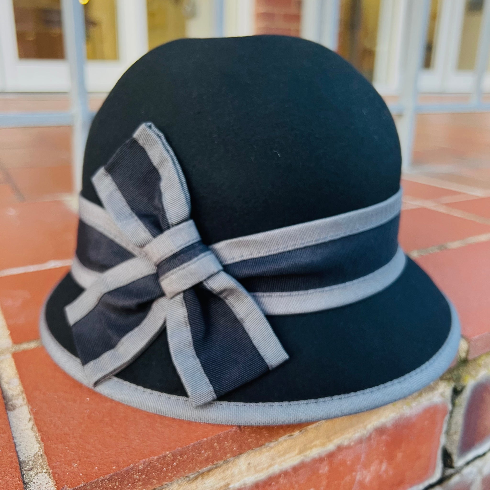 Wool Cloche Hat With Two Tone Bow