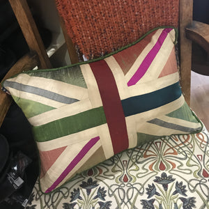 Multicoloured silk aged union flag cushion 