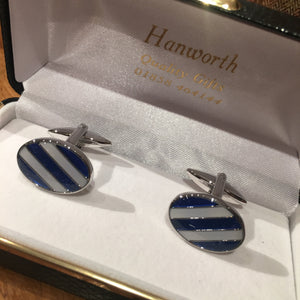 Cufflink - Oval Blue/White stripes