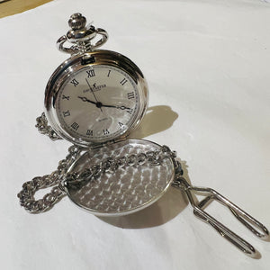 Stainless Brushed Steel Full Hunter Pocket Watch