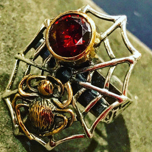 Spider and web silver ring