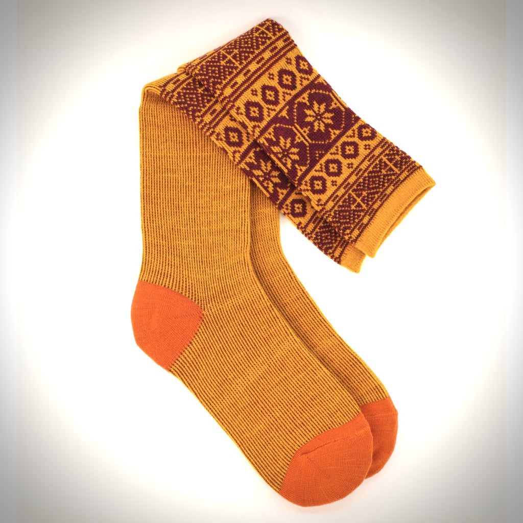 Knee High Boot Socks - Mustard Fair Isle