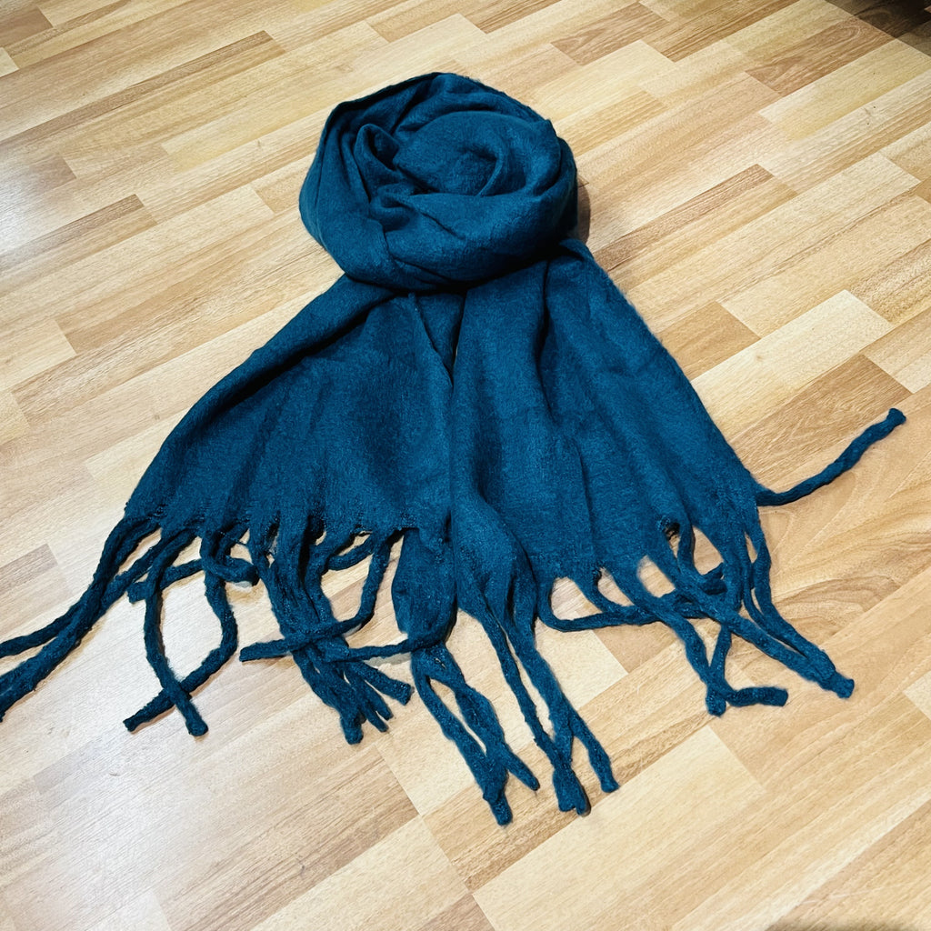 Cosy Long Fringed Teal Blue Scarf