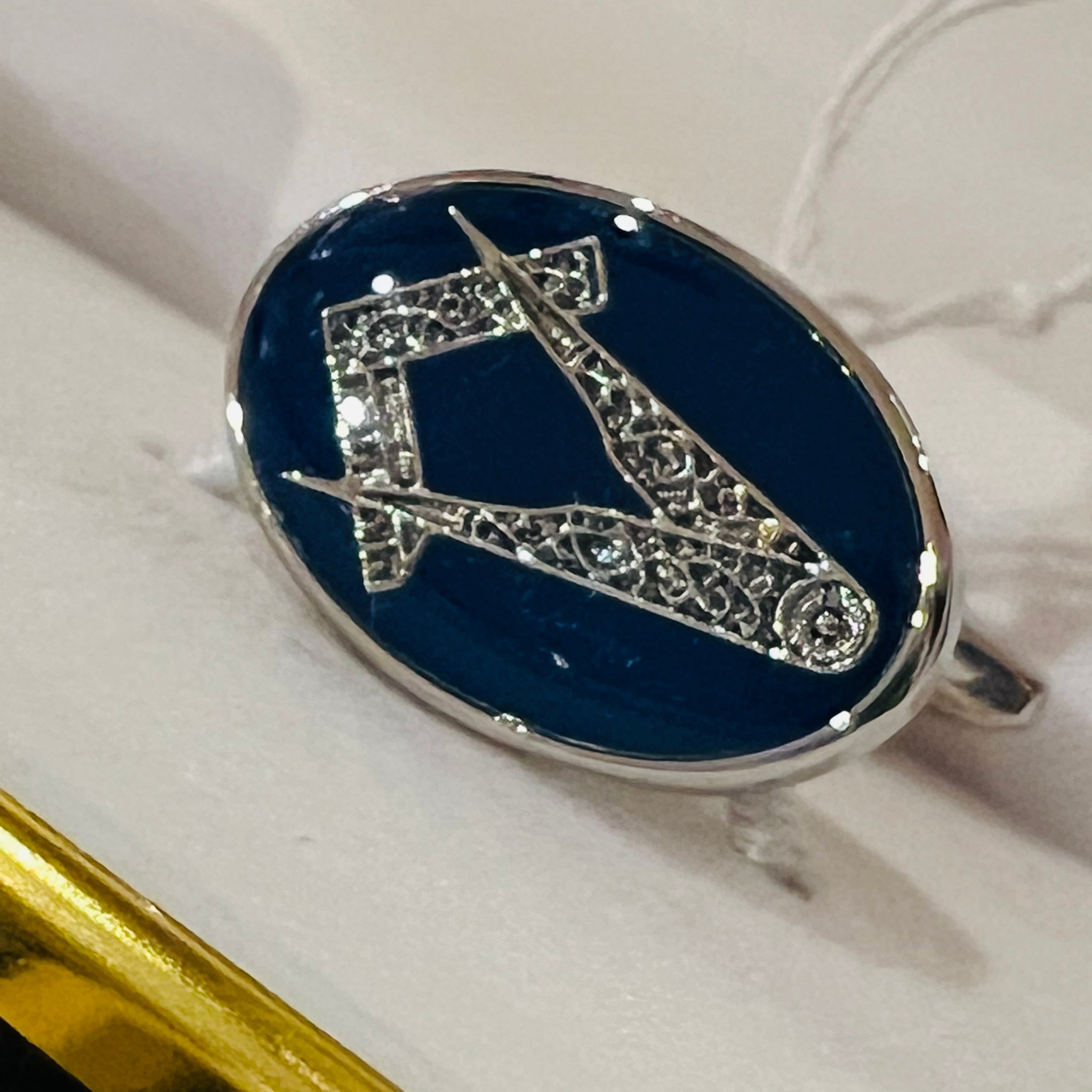 Masonic Oval Blue Silver Cufflinks