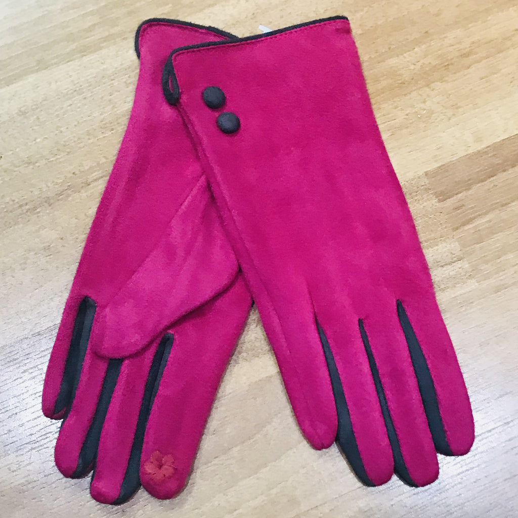 Suedette gloves with two buttons