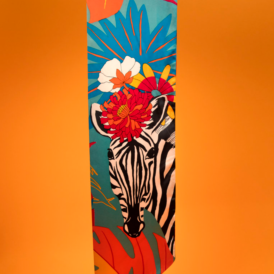 Satin floral zebra scarf