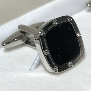 cufflink - square chrome onyx