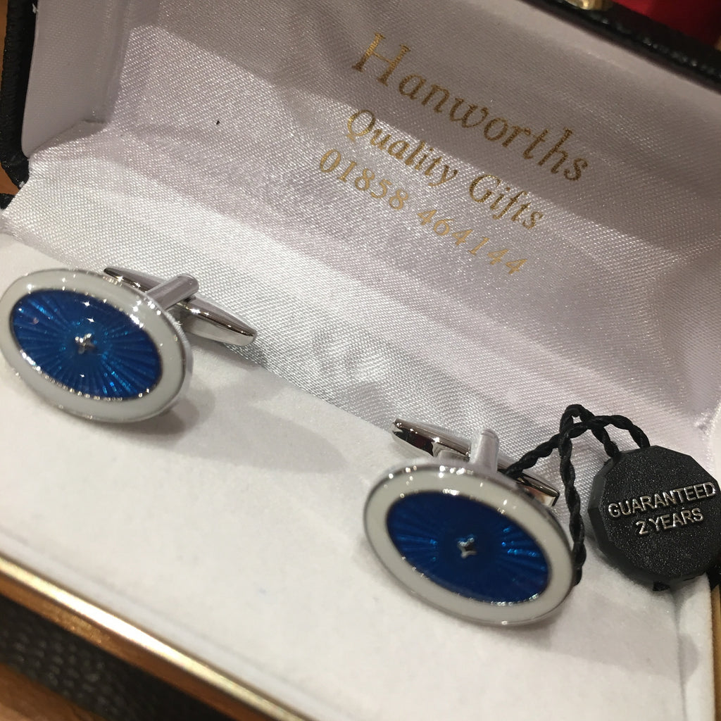 Blue and white enamelled oval cufflinks