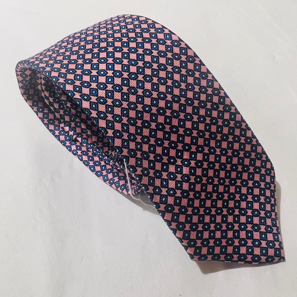 Silk Pink and Blue Patterned Tie