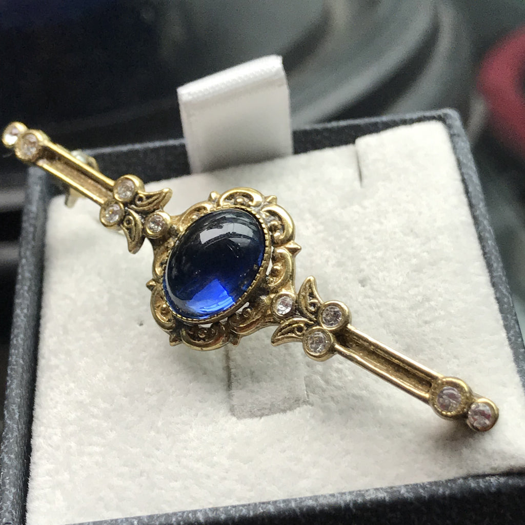 Crystal blue bar brooch