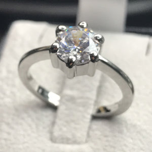 silver solitaire 7mm CZ Ring