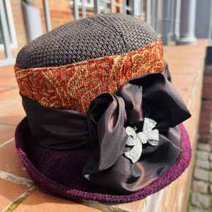 Jasmine Tapestry Cloche With Sash and Bow Brooch