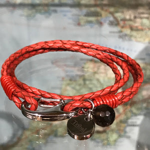 Four strand Plaited Leather Bracelet with Charm
