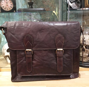 Large Leather Twin Buckle Messenger Bag