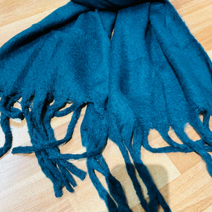 Cosy Long Fringed Teal Blue Scarf