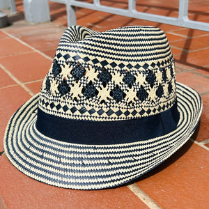 Two Tone Paper Straw Trilby Hat