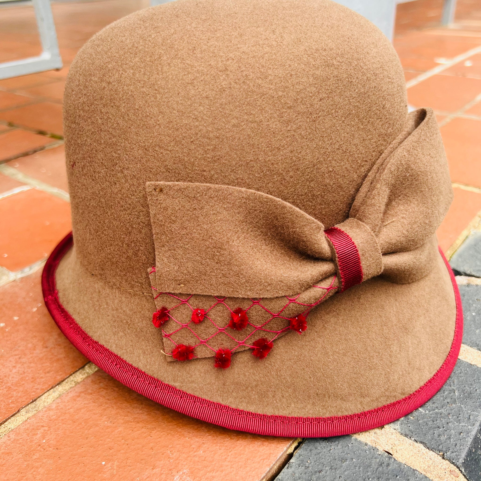 Wool Cloche Hat with Decorative Felt Bow