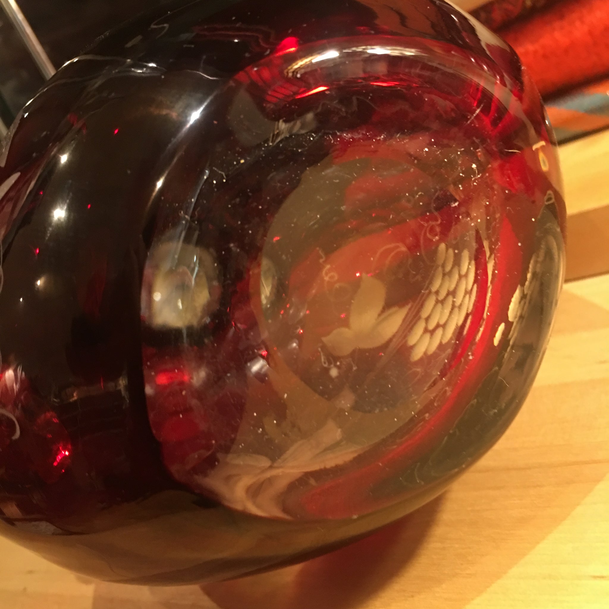 Ruby Overlay Cut Glass Decanter
