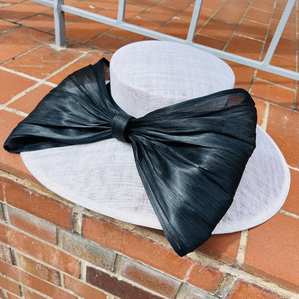 Wide Brim Ivory White Hat with Large Black Bow