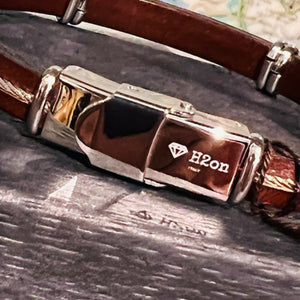 Brown Leather Bracelet with Central Steel Cable